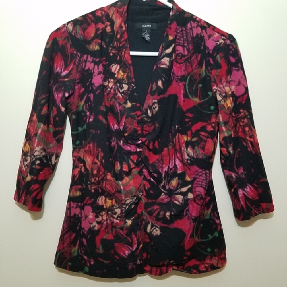 Alfani Blouse | Velvet Floral 3/4 sleeves Sm